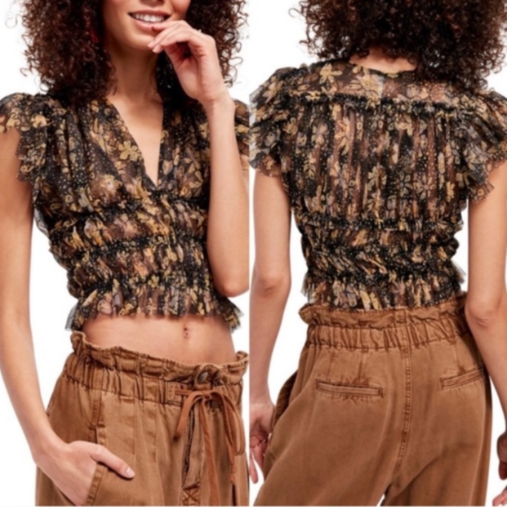 Free People Sheer Multi-colored Tulle Ruffed Crop Top Large - Picture 1 of 12